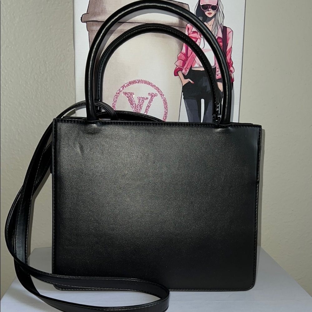 Black Leather Quilted Satchel - Picture 2 of 9